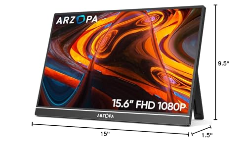 ARZOPA 15.6'' FHD 1080P Portable Monitor with Kickstand, IPS Display, USB-C & HDMI J54429