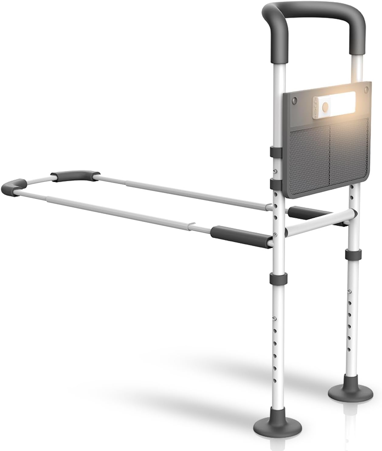 Bed Rails for Elderly Adults Safety - with Motion Light & Storage Pouch, Bedside Assist Bar with Support Legs for Seniors & Surgery Patients - Medical Bed Rail