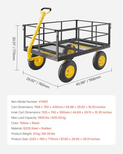 VEVOR 900 Lbs Heavy Duty Steel Garden Cart with 10" Tires and Removable Sides J262
