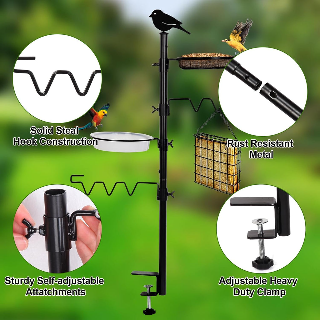 Deck Bird Feeder Station Kit with Steel Hanging Pole, Black A891378