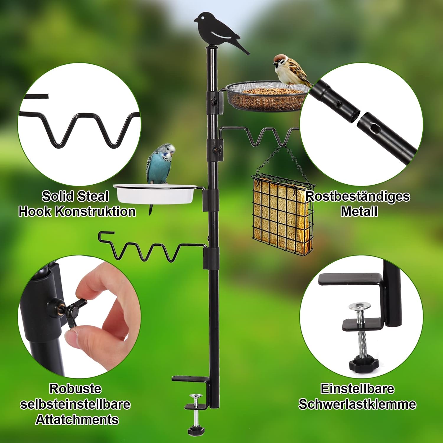Deck Bird Feeder Station Kit with Steel Hanging Pole, Black A891378