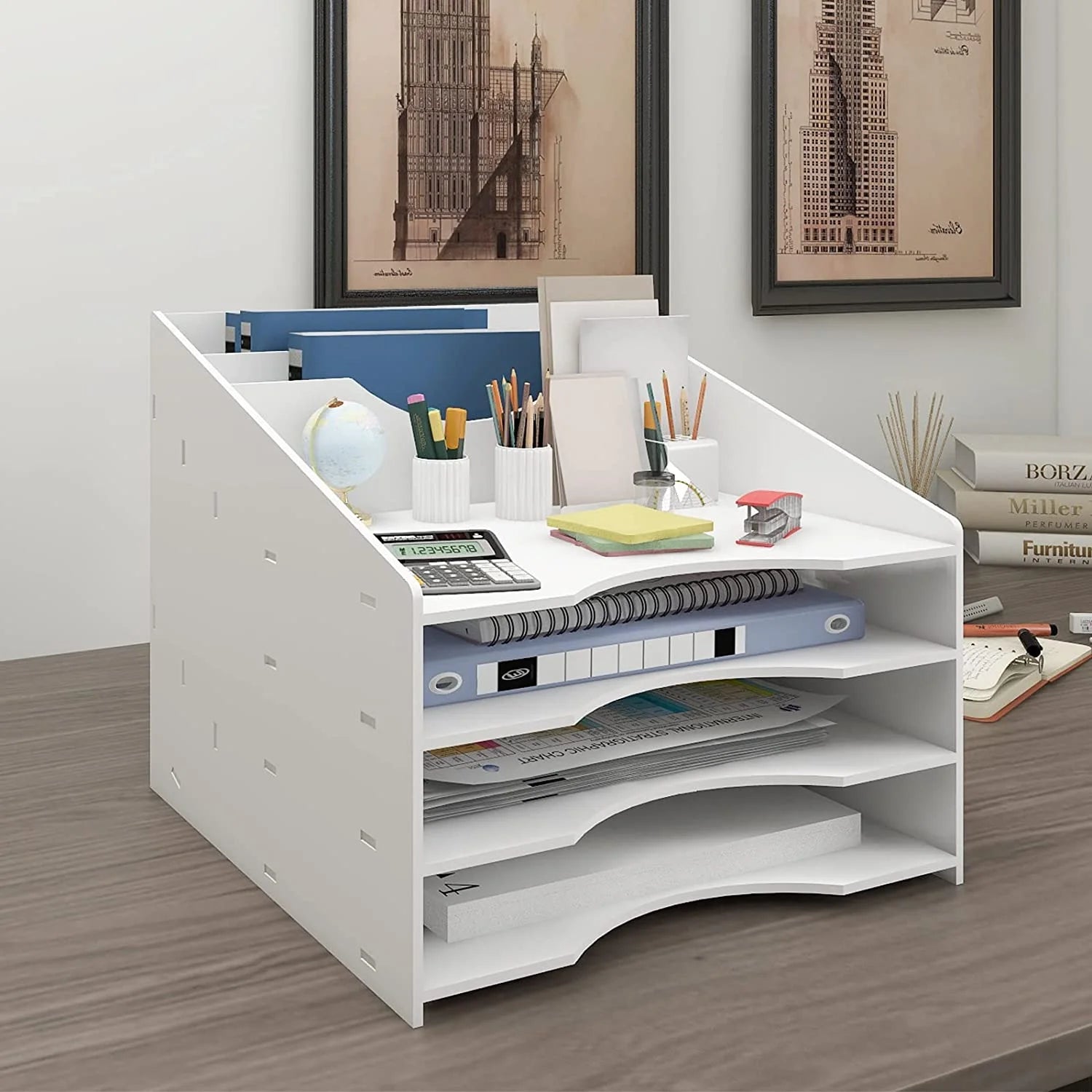 Natwind File Sorter Paper Organizer for Desk Letter Tray Holder, White F14571