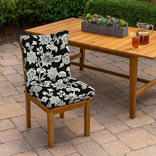 Arden Outdoor Plush Tufted Dining Chair Cushion, 21 x 40, Black Cabana Stripe I23003