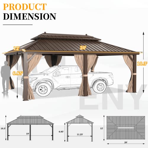 YOLENY 10' x 12' Hardtop Gazebo with Galvanized Steel Double Roof, Netting and Curtains Y84317