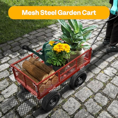 VIVOHOME Heavy Duty 880 Lbs Mesh Steel Folding Garden Cart Wagon with Removable Sides H820787