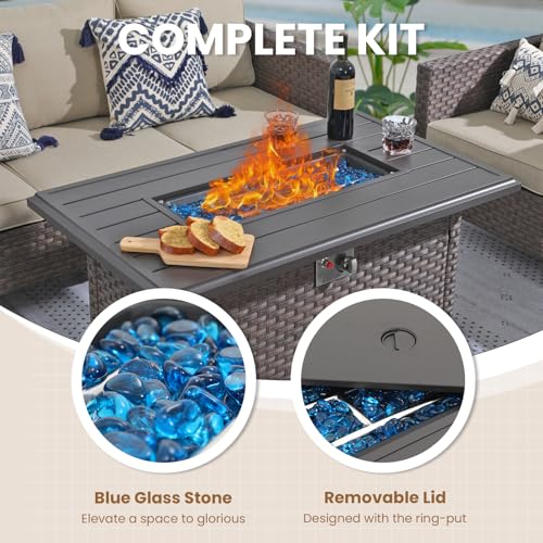 SUNSITT Outdoor Fire Pit Table 43 Inch Wicker Propane with Aluminum Tabletop, Taupe F2263