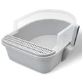 BNOSDM Large Sifting Cat Litter Box Open Top Litter Box with High Sides Detachable Pet Toilet Litter Pan with Pedal and Scoop for Indoor Cats and Rabbits (Grey)