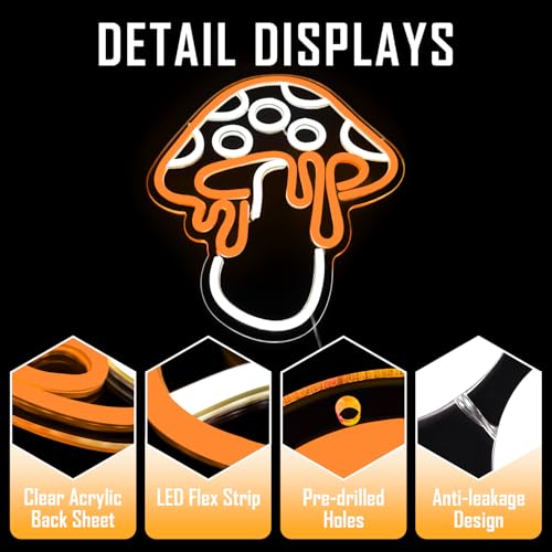 Mushroom Neon Sign Dimmable LED Night Light Wall Art for Bedroom Decor O27662