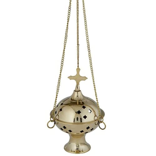 Needzo Brass Hanging Censer Incense Burner with Cross, 12 Inch Chain U677