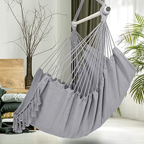 Y-STOP Hammock Chair Hanging Rope Swing with 2 Cushions, Beige I74503
