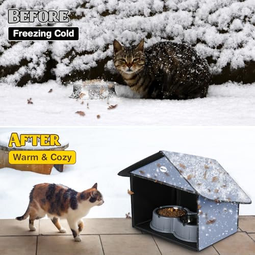 Dreyoo Outdoor Cat Feeding Station Weatherproof Shelter for Food & Water, Dusty Blue Y29685