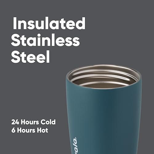 Owala SmoothSip Slider Insulated Stainless Steel Coffee Tumbler 12 oz, Grey/Blue B987