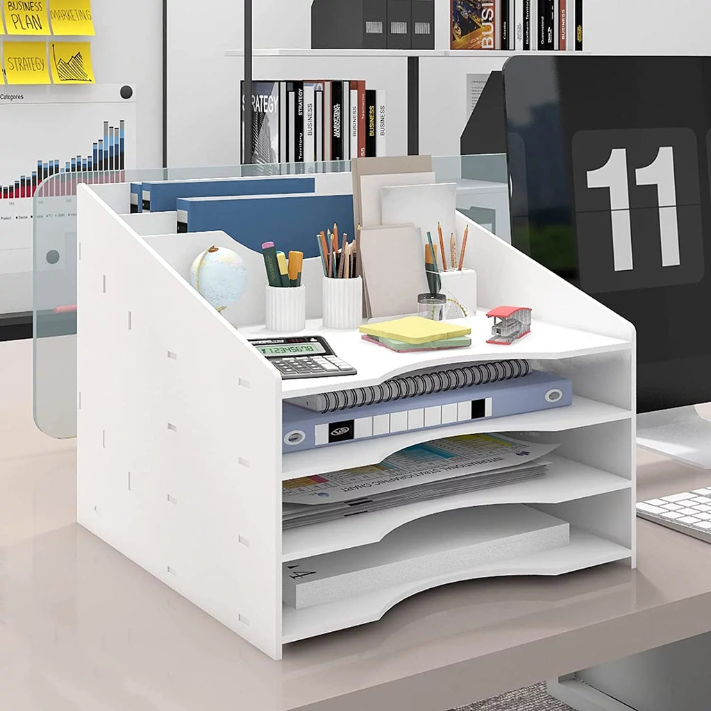 Natwind File Sorter Paper Organizer for Desk Letter Tray Holder for Home Office School（white）