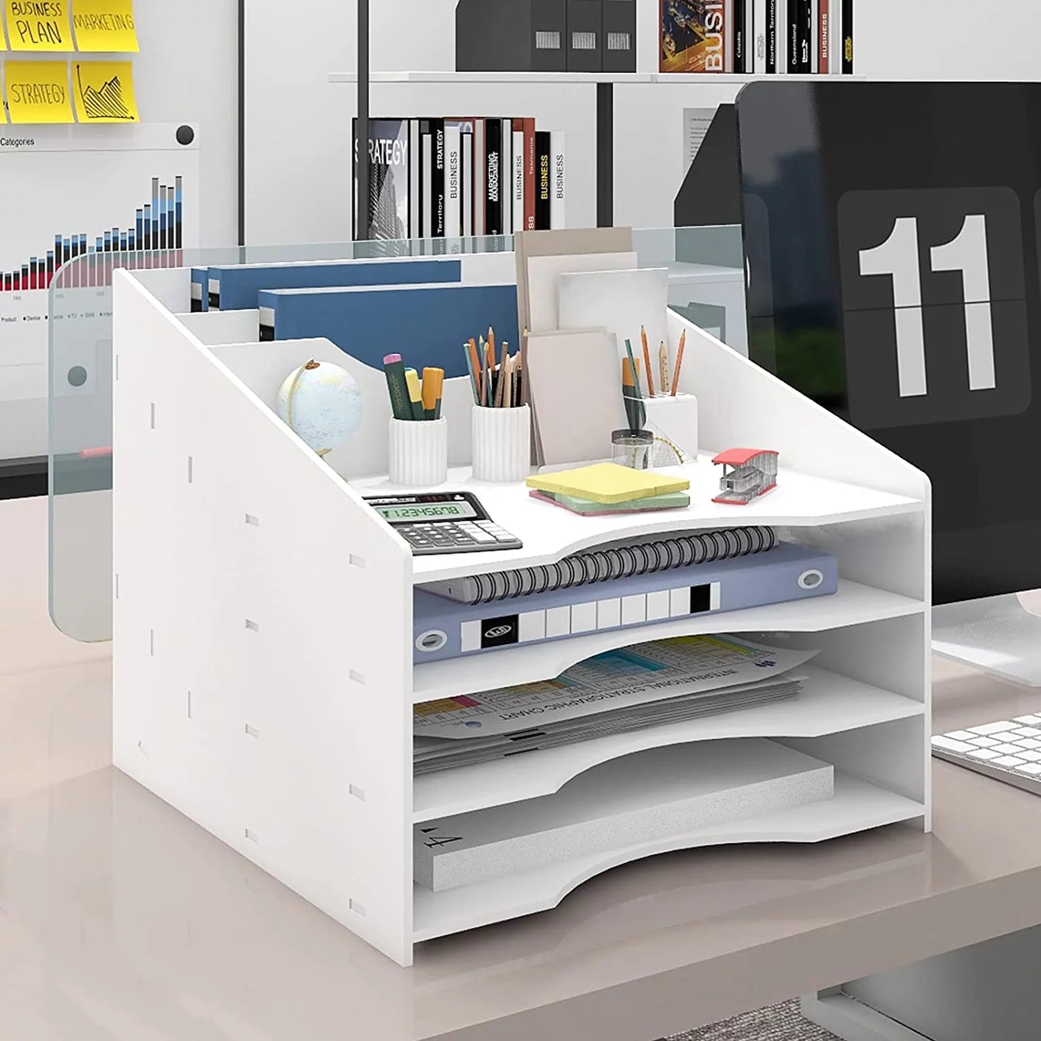 Natwind File Sorter Paper Organizer for Desk Letter Tray Holder for Home Office School（white）