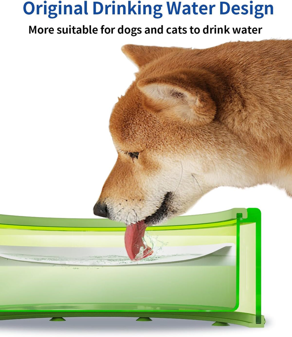Dog Water Bowl No Spill Slow Feeder Large 2L with Silicone Suction Cup Green V925
