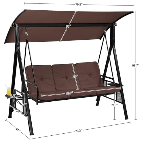 Yaheetech 3-Seat Outdoor Patio Swing with Adjustable Sunshade, Dark Brown B498326