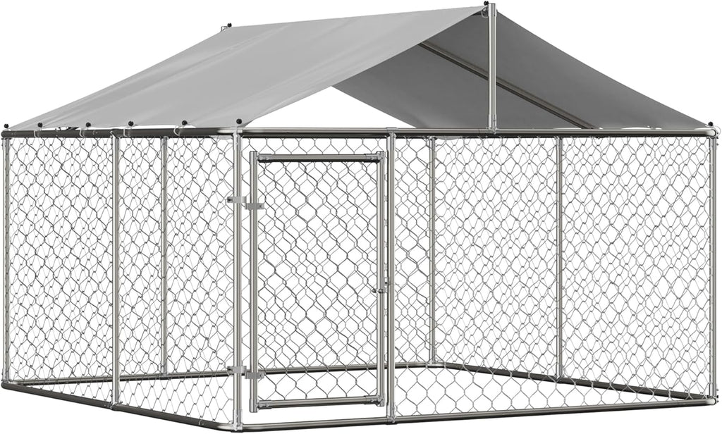 GNIXUU 7.5' x 7.5' Large Outdoor Dog Kennel, Heavy Duty Outdoor Fence Dog Cage with WaterProof UV-Resistant Cover, Galvanized Chain Link Dog Playpen House with Secure Lock for Backyard, Farm