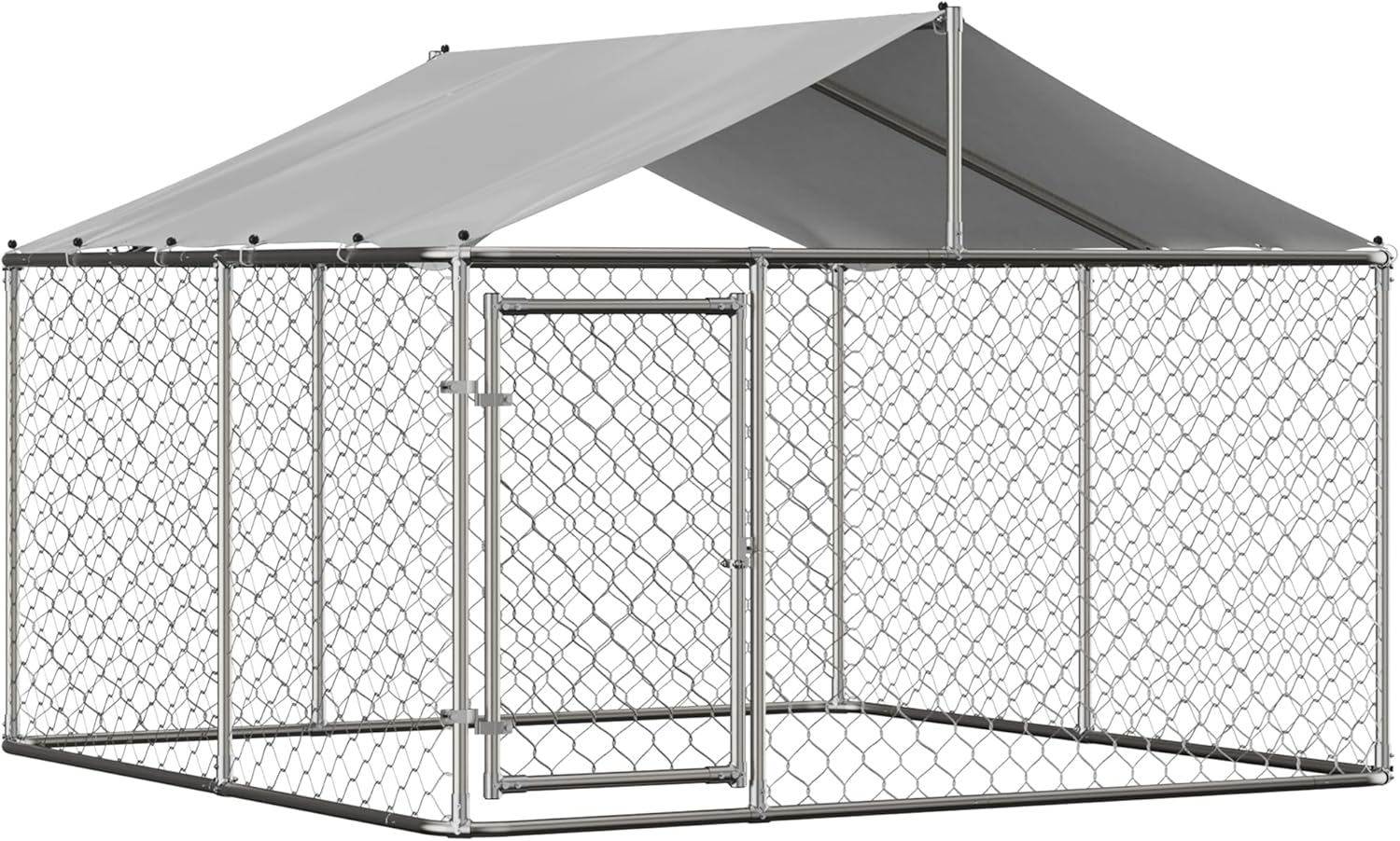 GNIXUU 7.5' x 7.5' Large Outdoor Dog Kennel, Heavy Duty Outdoor Fence Dog Cage with WaterProof UV-Resistant Cover, Galvanized Chain Link Dog Playpen House with Secure Lock for Backyard, Farm