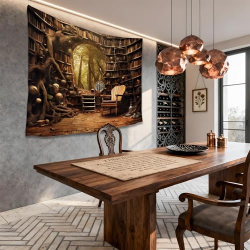 QGHOT Medieval Bookshelf Tapestry Vintage Library Wall Hanging P36533