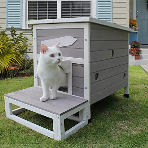 Rockever Outdoor Cat House, Large Wooden Weatherproof Shelter with Escape Door Z2462