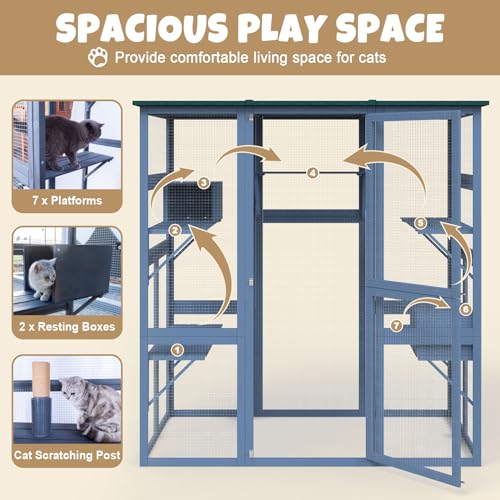 Outdoor Cat Enclosure Large Walk-in Cat Cage with Waterproof Roof P7165
