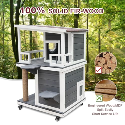 Rockever Outdoor Cat House, Large Wooden Weatherproof Shelter with Escape Door Z2462
