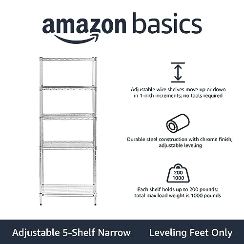 Amazon Basics 3-Shelf Adjustable Steel Wire Rack Storage Shelving, Chrome D243