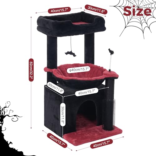 Gothic Cat Tree 32 Inches for Large Cats with Scratching Post and Hammock M975