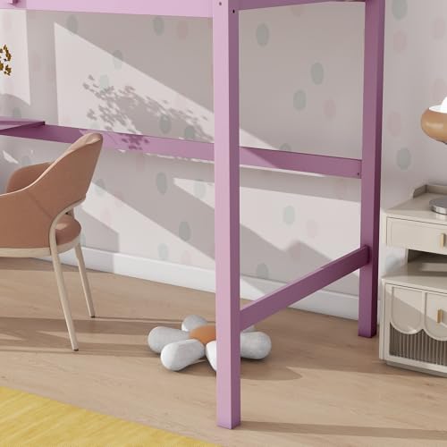 Twin Size Low Loft Bed with Ladder and Safety Guardrail, Solid Wood, White D5235