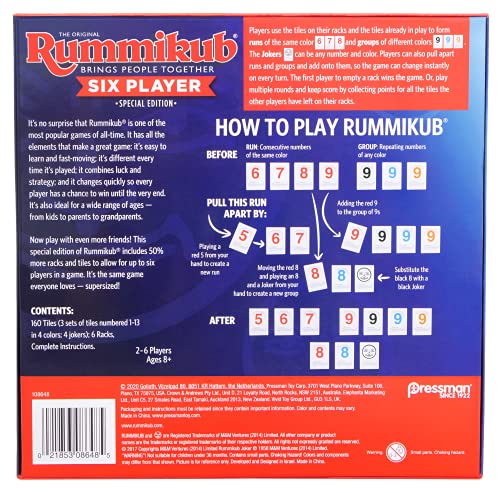 Rummikub Six Player Edition Classic Rummy Tile Game by Pressman, Blue X660269
