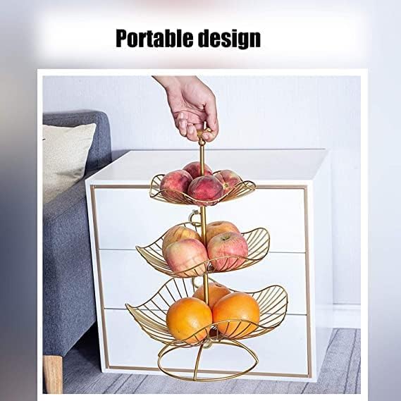 LANDTOM Metal 3-Tier Fruit Basket Holder Decorative Stand, Gold E3391