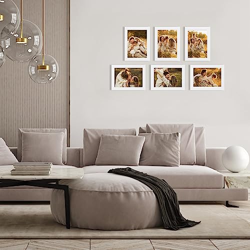 Egofine 8x10 Picture Frames Set of 6, Solid Wood with Plexiglass, White T6319