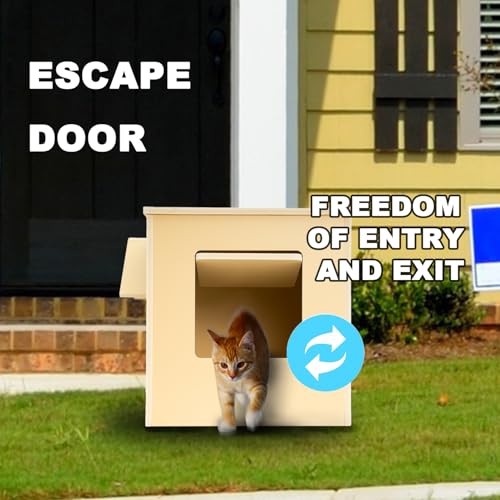 Outdoor Cat House Wooden Feral Cat Shelter with Escape Door L75941