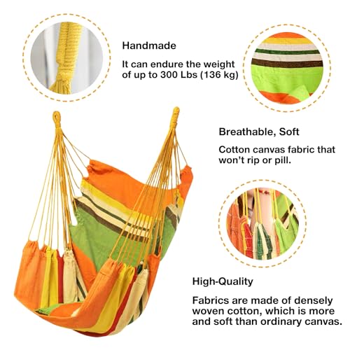 Hommtina Hammock Chair Hanging Rope Swing, Max 300 Lbs, Dark Gray W16807