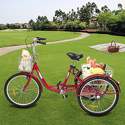 PEXMOR Adult Tricycle 7 Speed, 24/26 Inch 3 Wheel Bike with Baskets V3858