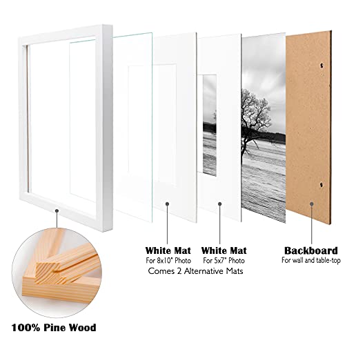 Egofine 8x10 Picture Frames Set of 6, Solid Wood with Plexiglass, White T6319