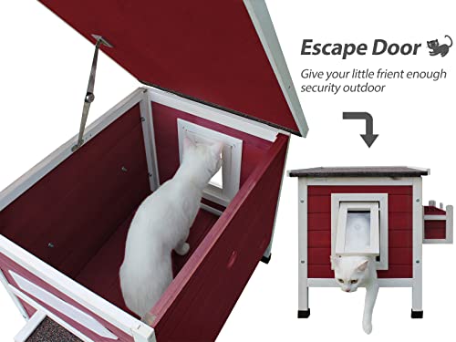 Rockever Outdoor Cat House, Large Wooden Weatherproof Shelter with Escape Door Z2462