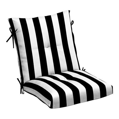 Arden Outdoor Plush Tufted Dining Chair Cushion, 21 x 40, Black Cabana Stripe I23003