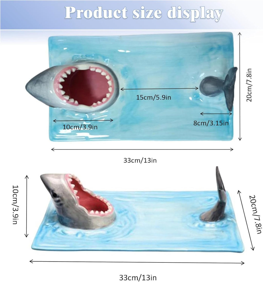 Hand-painted Ceramic Shark Sushi Plate with Sauce Compartment R26757