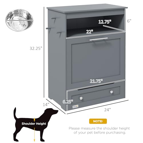 PawHut Pet Feeder Station Storage Cabinet with Raised Bowls, White H257780
