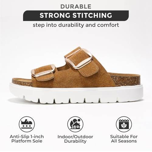 Project Cloud Genuine Leather Platform Wedge Sandals for Women with Memory Foam Insole A28730