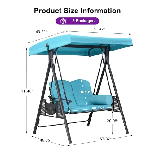 PURPLE LEAF Outdoor Patio Porch Swing with Adjustable Canopy, 3-Seat Bench, Grey W393