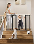 COMOMY 36" Extra Tall Baby Gate for Stairs Doorways, Fits Openings 29.5" to 48.8" Wide, Auto Close Extra Wide Dog Gate for House, Pressure Mounted Easy Walk Through Pet Gate with Door, Black