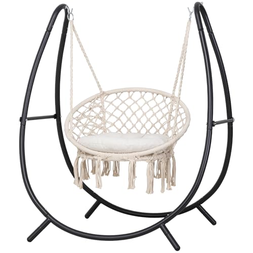 ANOW Macrame Hammock Chair with Stand, Heavy Duty, Max 400 Lbs, Natural D6144
