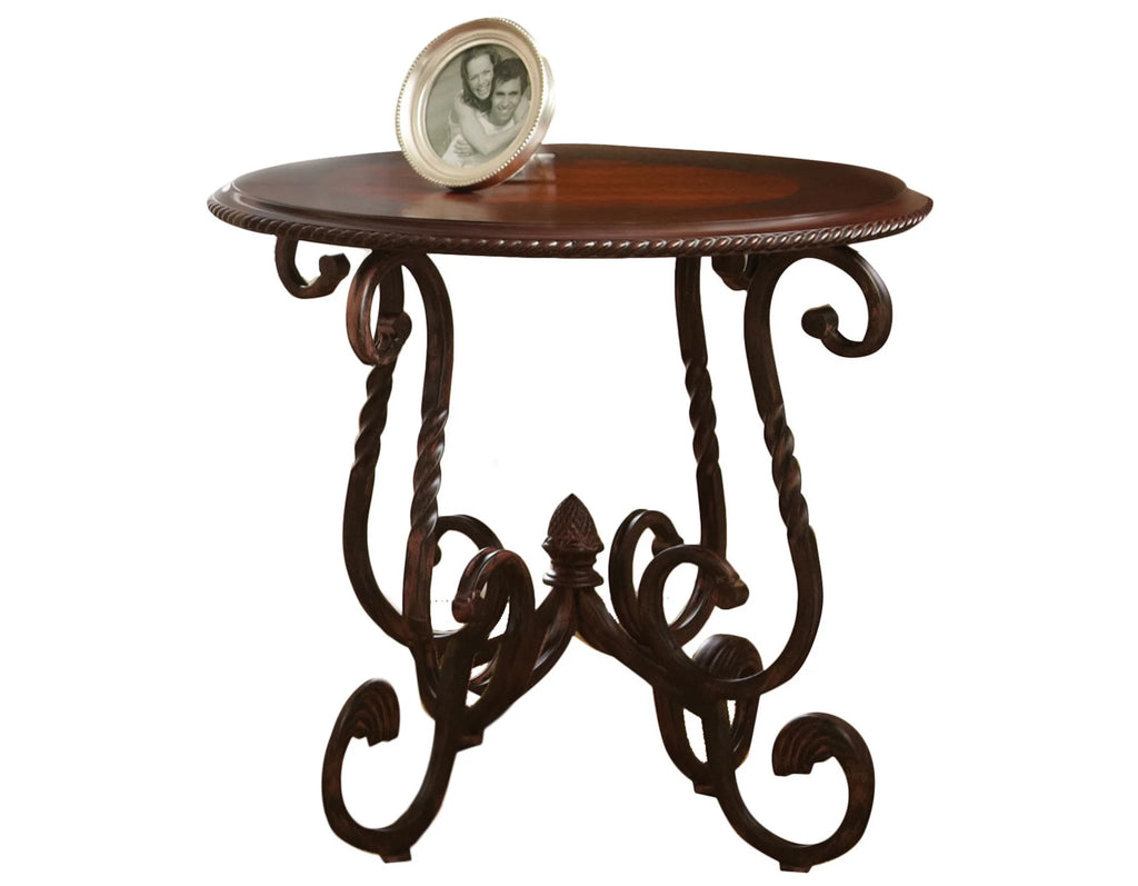 Steve Silver Crowley Indoor Traditional Wood and Metal Round 24" Height End Table, Cherry