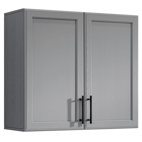 Wall Storage Cabinet with Two Shaker Doors and Shelf, Grey, 24"W, 2 Pcs N34755