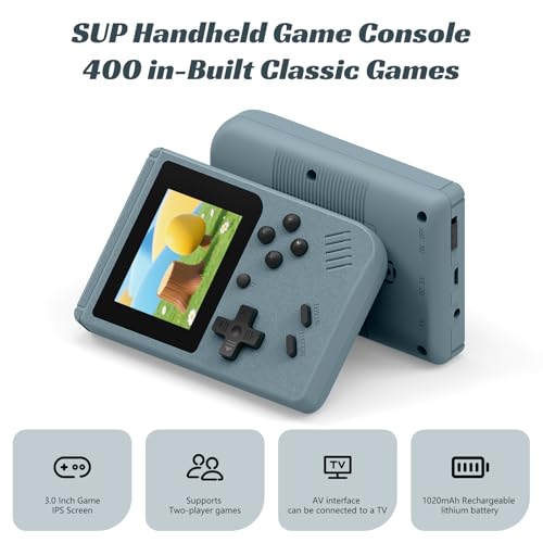 Retro Handheld Games Console with 400 Built-in Games, 3.0 Inch IPS Screen, Gray N346564