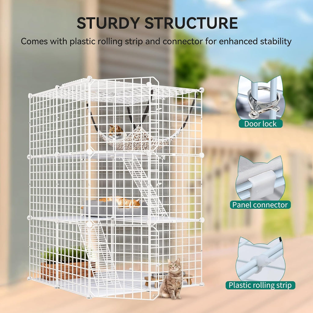 YITAHOME Cat Cage Indoor Catio DIY Metal Cat Playpen 3-Tiers with Hammock H62428