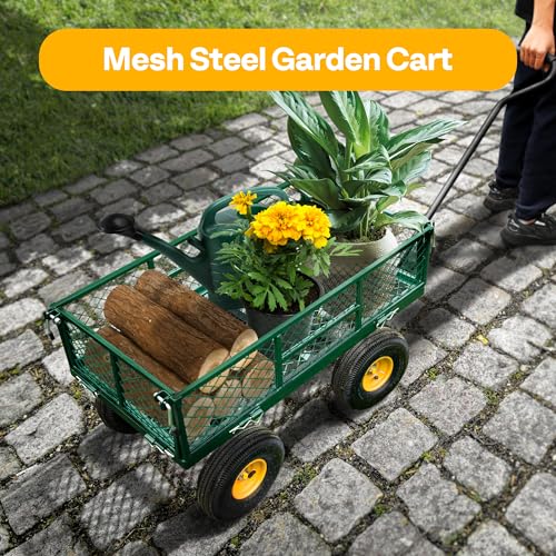 VIVOHOME Heavy Duty 880 Lbs Mesh Steel Folding Garden Cart Wagon with Removable Sides H820787