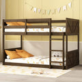 Twin Over Twin Wood Bunk Bed with Ladder and Guardrails for Kids P604